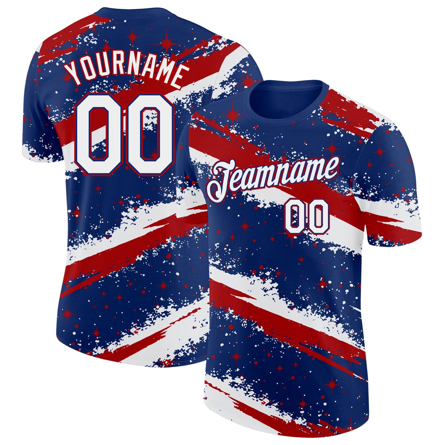 Custom Royal White-Red Brush Stroke Splatter Starburst Performance T-Shirt - Main View