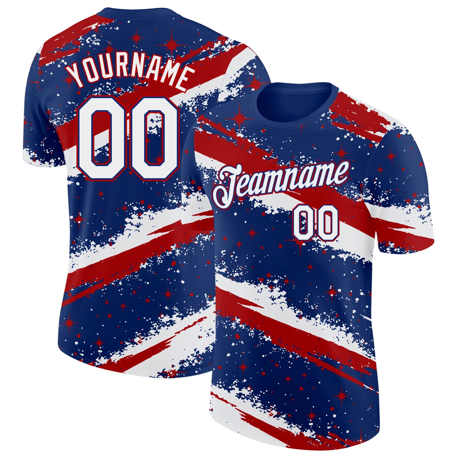 Custom Royal White-Red Brush Stroke Splatter Starburst Performance T-Shirt - Main View