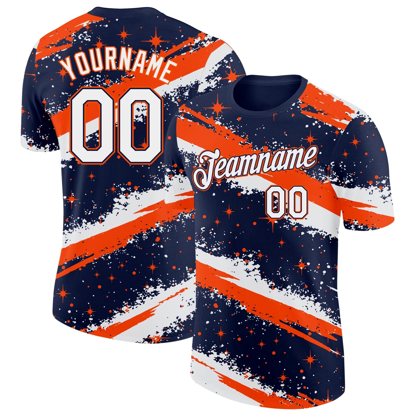 Custom Navy White-Orange Brush Stroke Splatter Starburst Performance T-Shirt - Main View