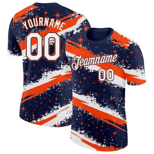 Custom Navy White-Orange Brush Stroke Splatter Starburst Performance T-Shirt - Main View
