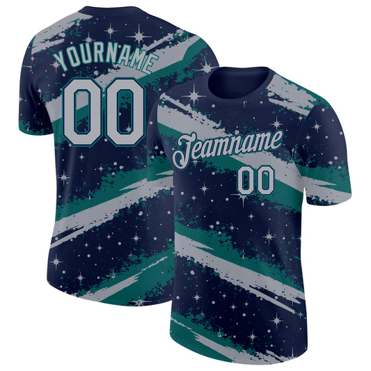 Custom Navy Gray-Teal Brush Stroke Splatter Starburst Performance T-Shirt - Main View