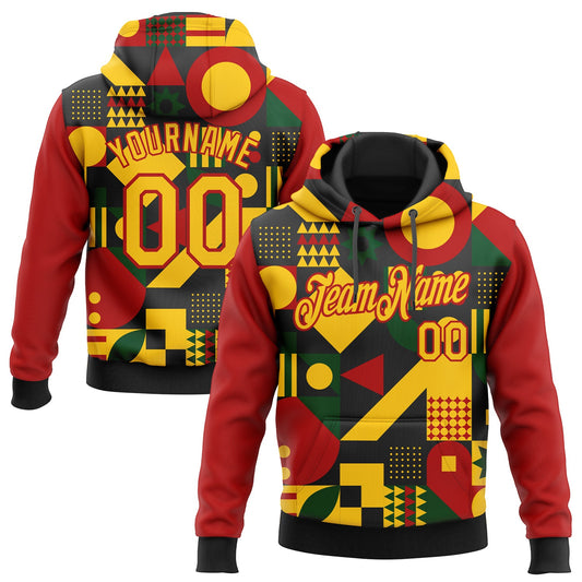 Custom Stitched Black Yellow-Red 3D Pattern Design Black History Month Sports Pullover Sweatshirt Hoodie - Main View
