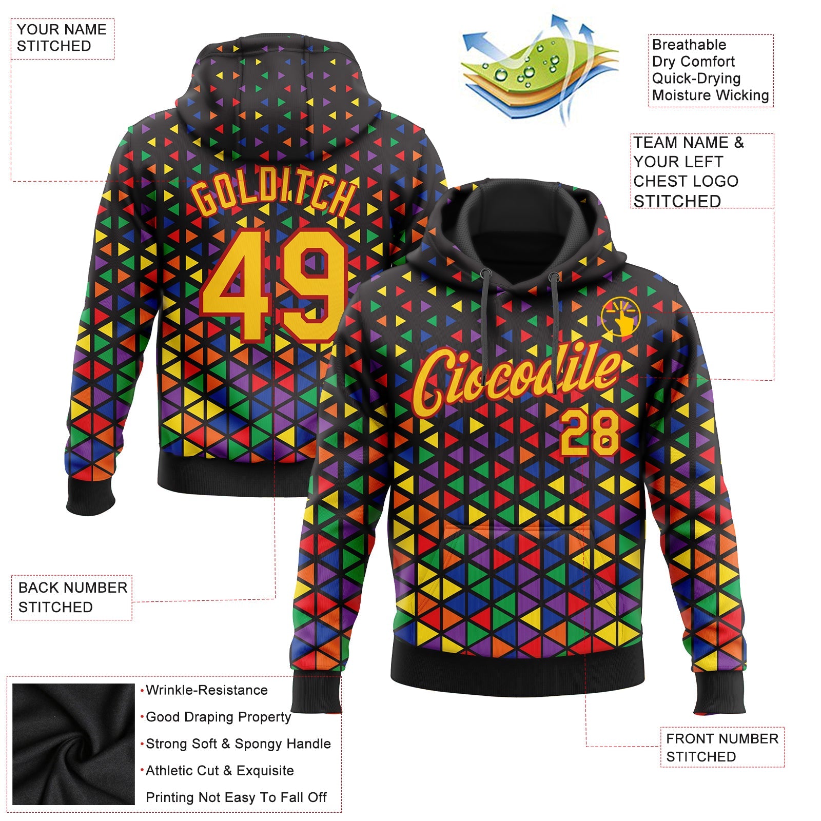 Custom Stitched Black Yellow-Red 3D Pattern Design Black History Month Sports Pullover Sweatshirt Hoodie view 2