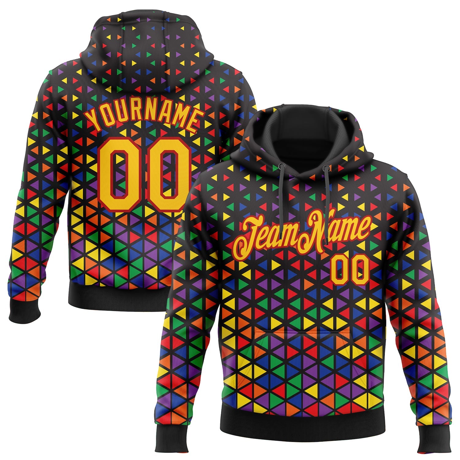 Custom Stitched Black Yellow-Red 3D Pattern Design Black History Month Sports Pullover Sweatshirt Hoodie - Main View