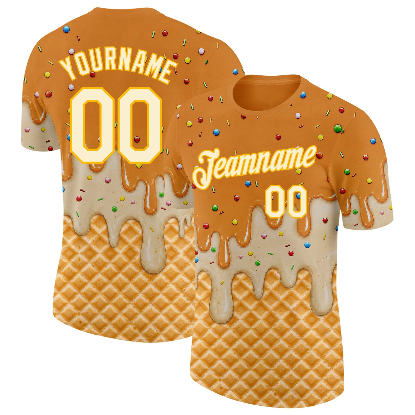 Custom Bay Orange Cream-Gold Ice Cream Waffle Foodie Dessert Performance T-Shirt - Main View
