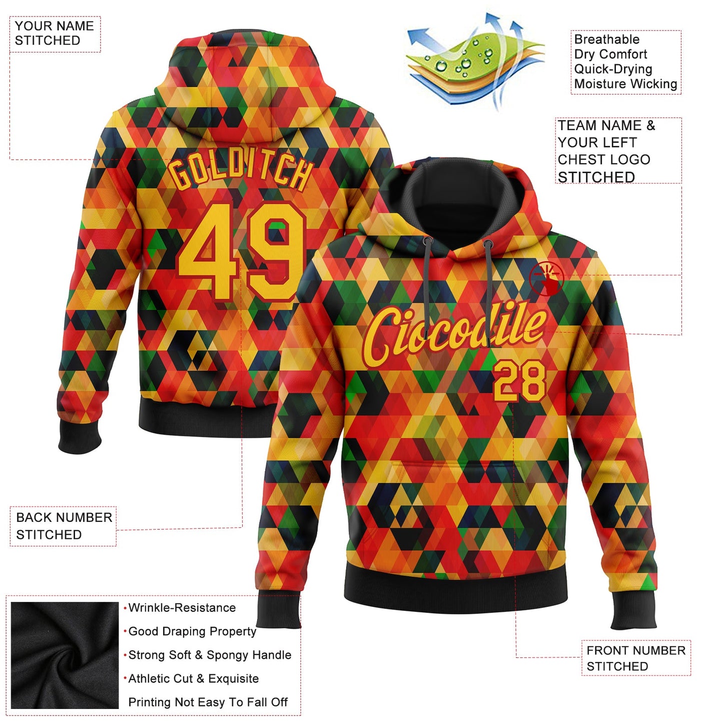 Custom Stitched Black Yellow-Red 3D Pattern Design Black History Month Sports Pullover Sweatshirt Hoodie view 2