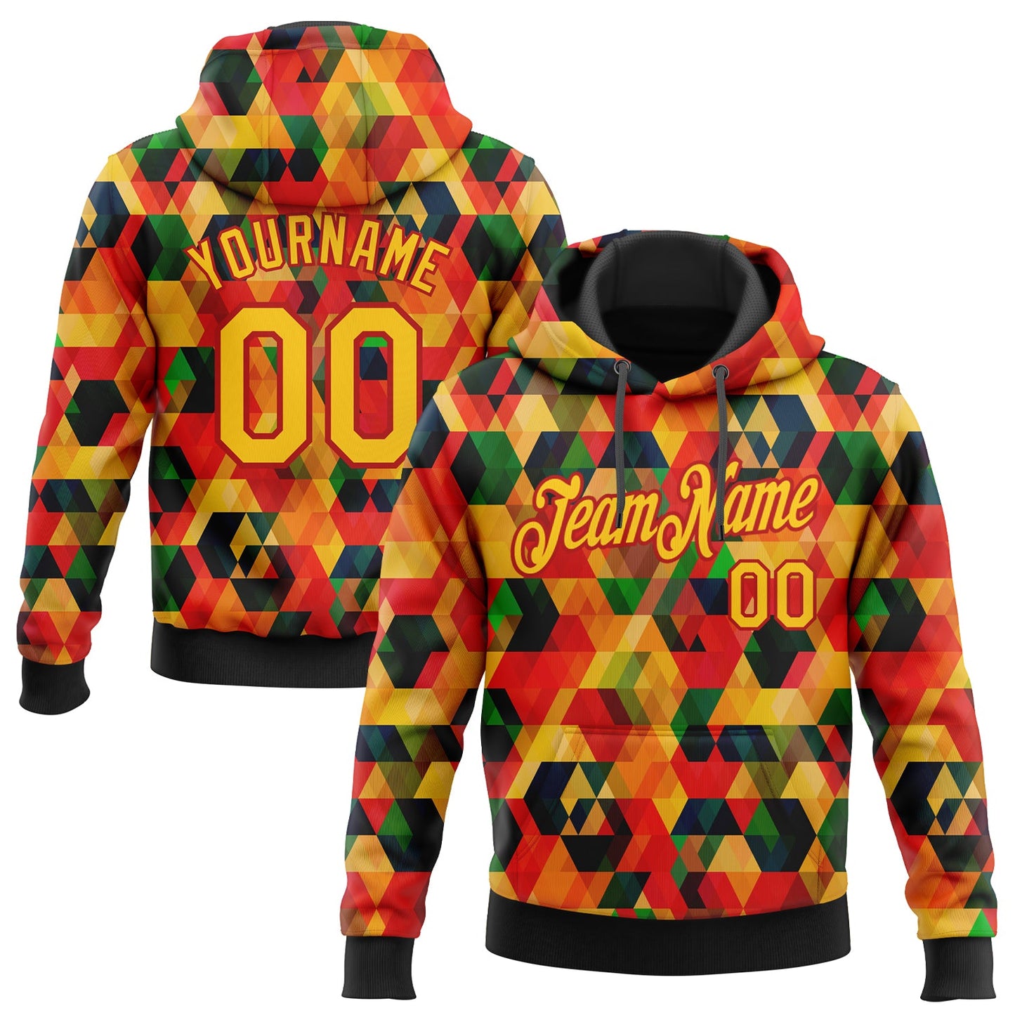 Custom Stitched Black Yellow-Red 3D Pattern Design Black History Month Sports Pullover Sweatshirt Hoodie - Main View