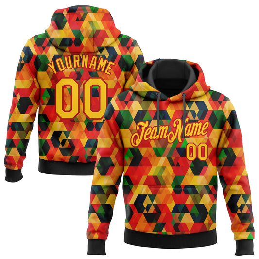 Custom Stitched Black Yellow-Red 3D Pattern Design Black History Month Sports Pullover Sweatshirt Hoodie - Main View