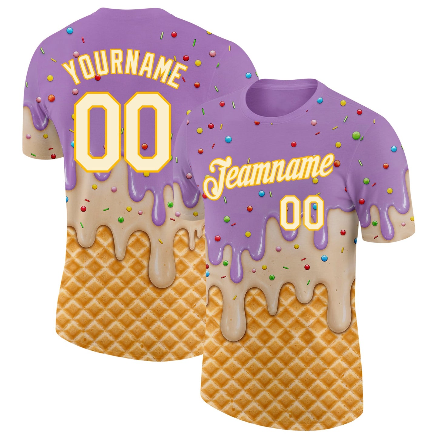 Custom Light Purple Cream-Gold Ice Cream Waffle Foodie Dessert Performance T-Shirt - Main View