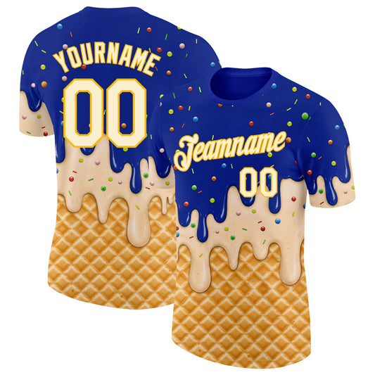 Custom Royal Cream-Gold Ice Cream Waffle Foodie Dessert Performance T-Shirt - Main View