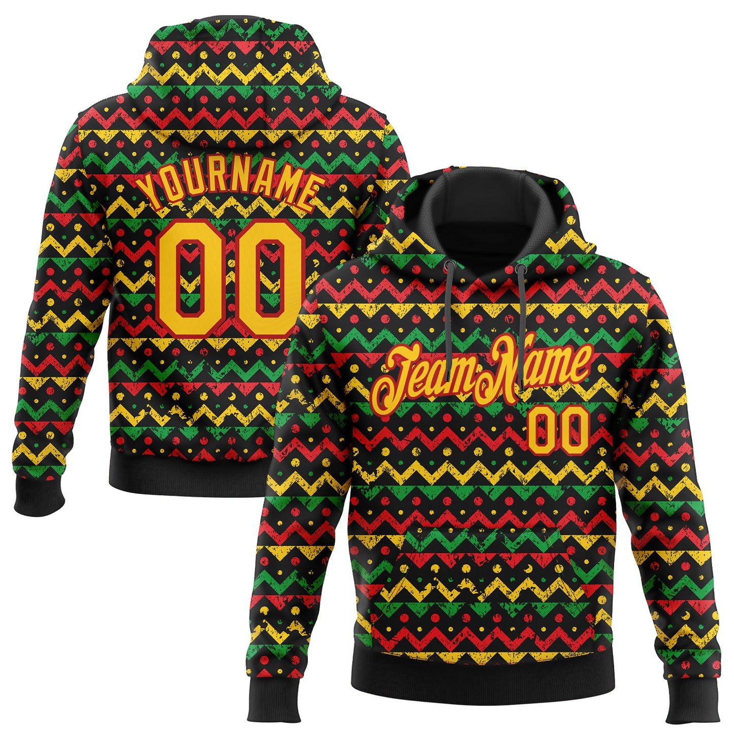 Custom Stitched Black Yellow-Red 3D Pattern Design Black History Month Sports Pullover Sweatshirt Hoodie - Main View