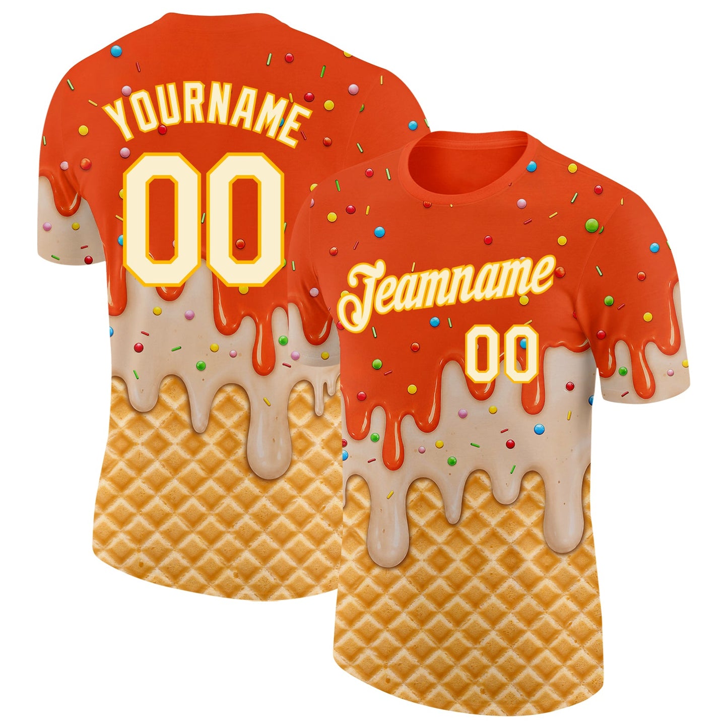 Custom Orange Cream-Gold Ice Cream Waffle Foodie Dessert Performance T-Shirt - Main View