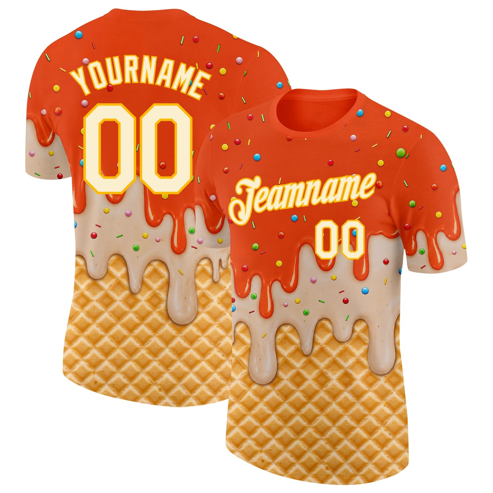 Custom Orange Cream-Gold Ice Cream Waffle Foodie Dessert Performance T-Shirt - Main View