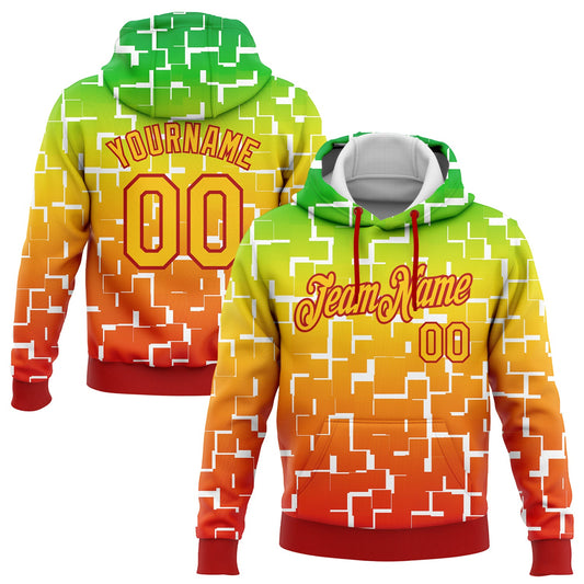 Custom Stitched Green Yellow-Red 3D Pattern Design Black History Month Sports Pullover Sweatshirt Hoodie - Main View