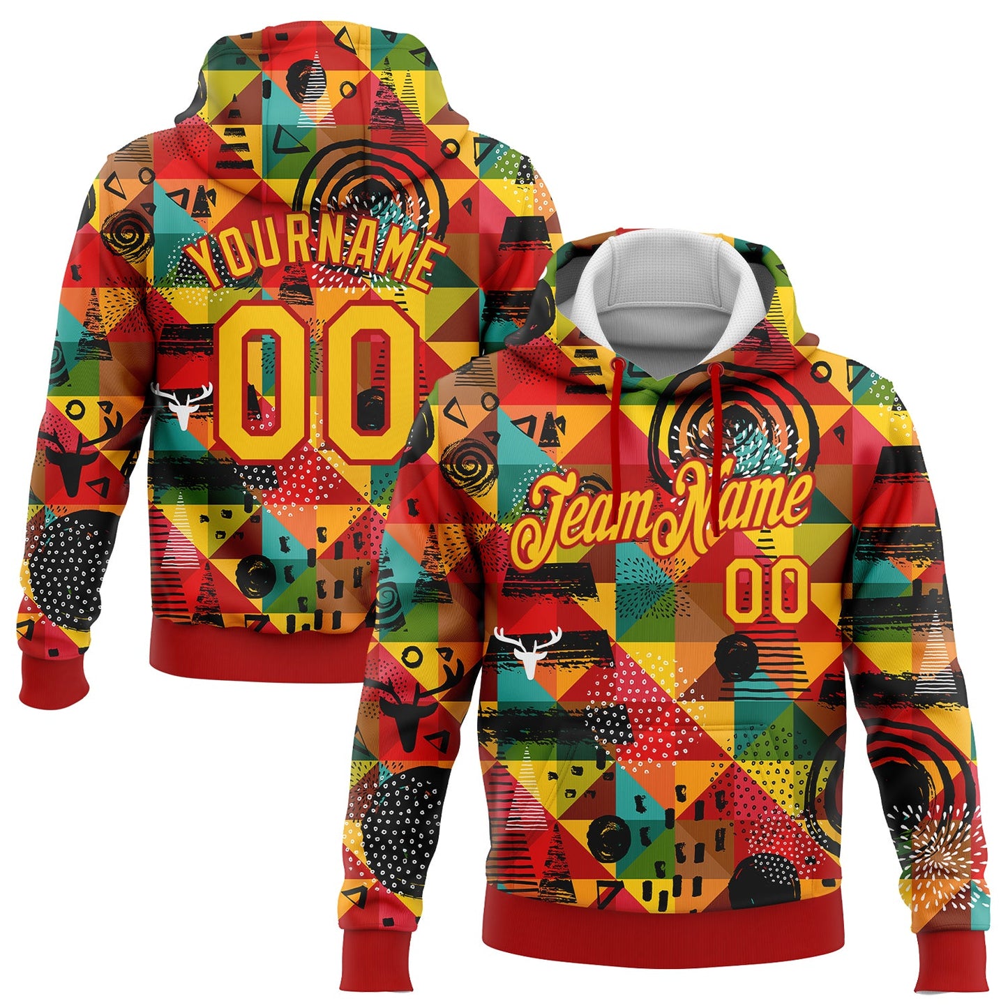 Custom Stitched Red Yellow 3D Pattern Design Black History Month Sports Pullover Sweatshirt Hoodie - Main View