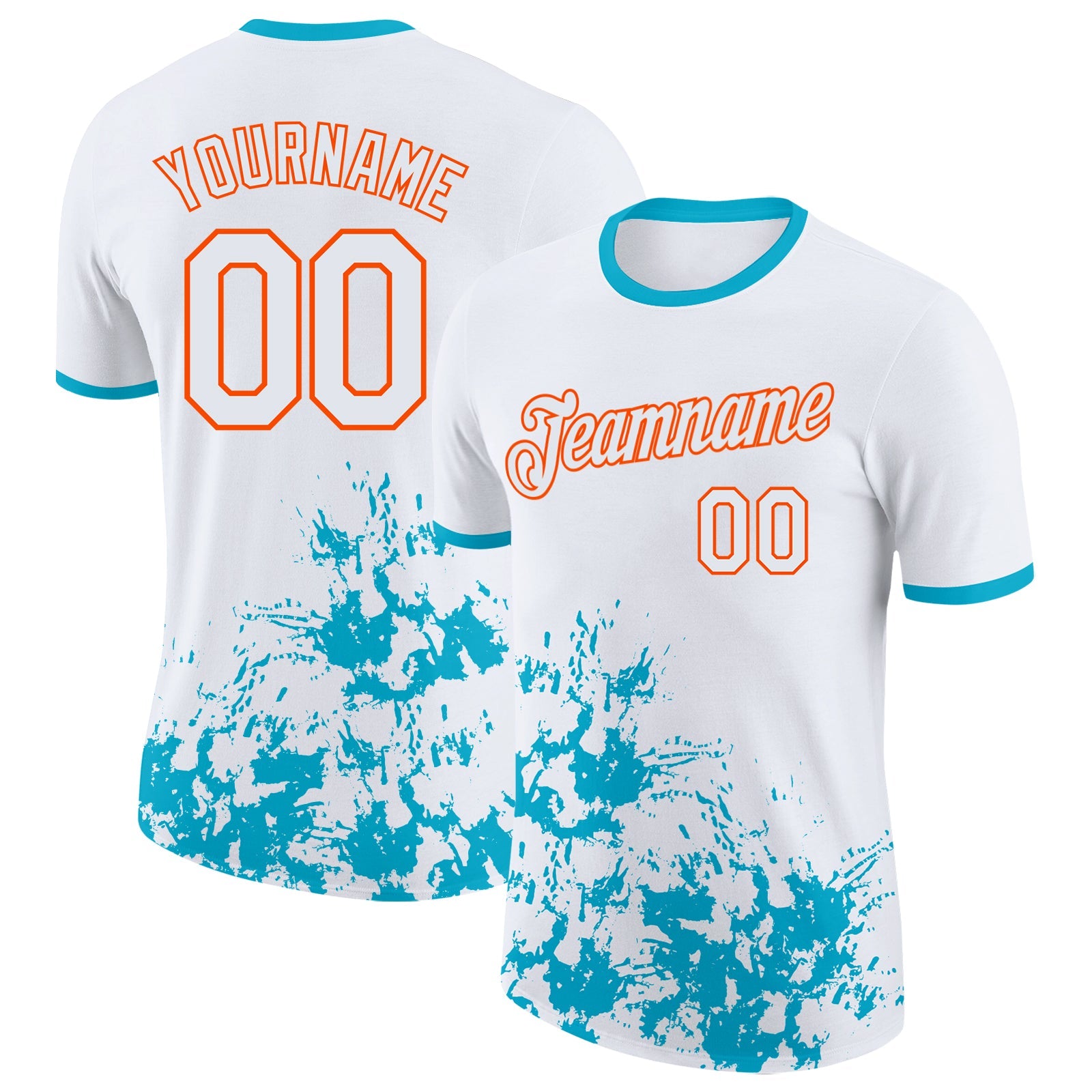 Custom White Lakes Blue-Orange Brush Stroke Splatter Performance T-Shirt - Main View