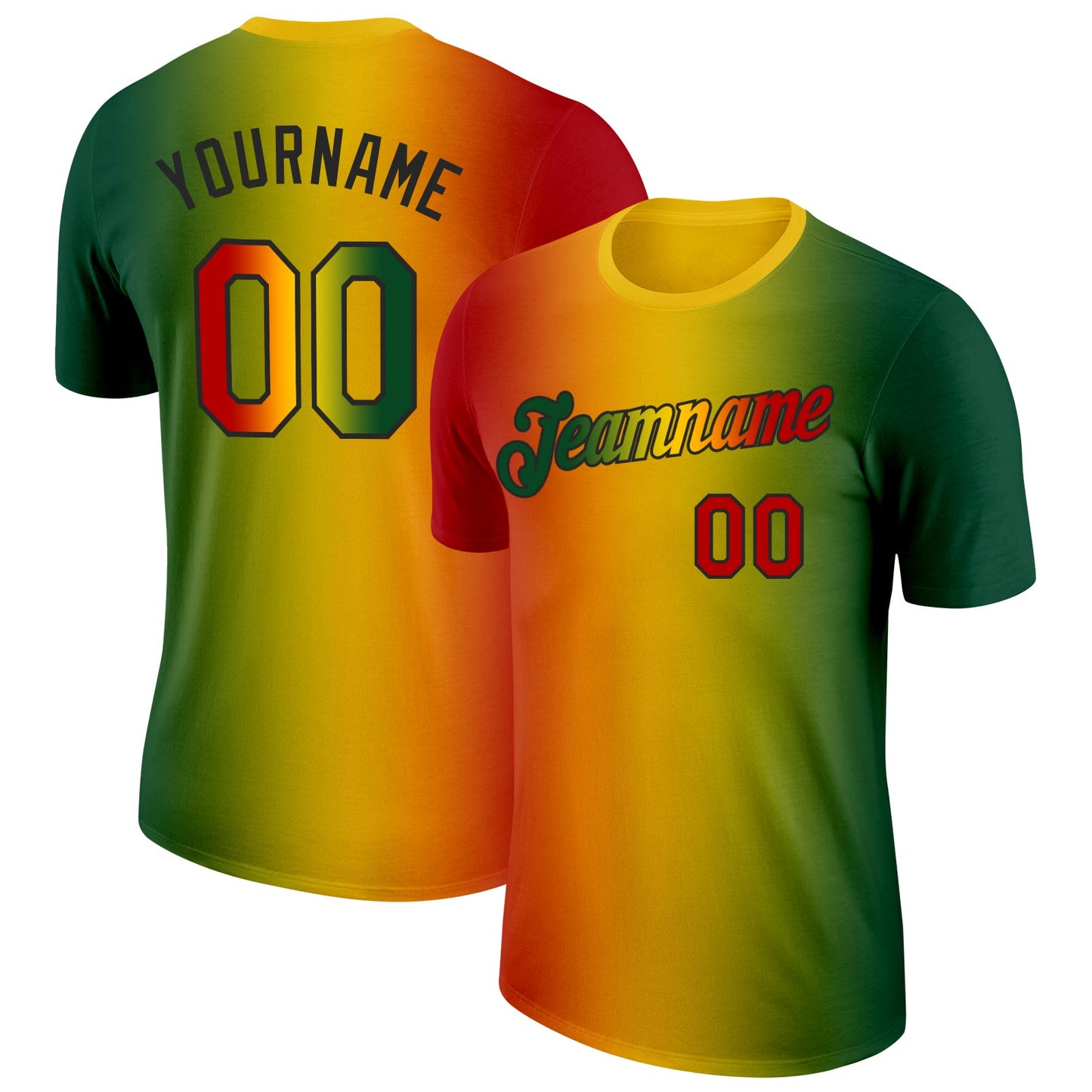 Custom Green Red Yellow-Black 3D Pattern Design Gradient Fashion Black History Month Performance T-Shirt - Main View