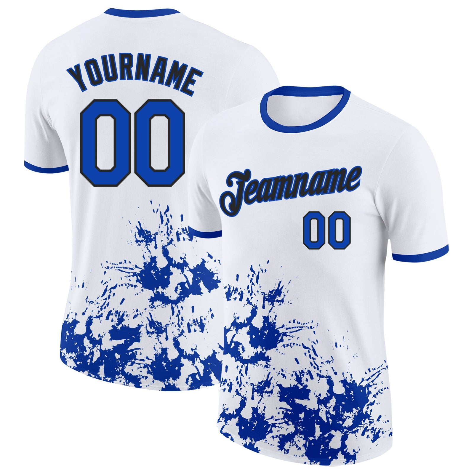 Custom White Thunder Blue-Black Brush Stroke Splatter Performance T-Shirt - Main View