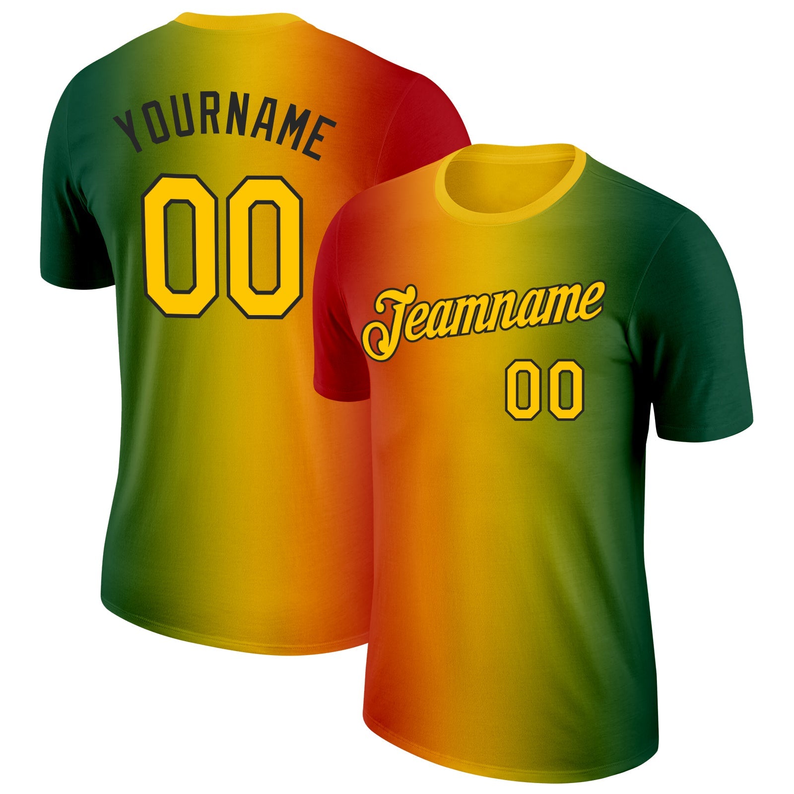 Custom Green Yellow Red-Black 3D Pattern Design Gradient Fashion Black History Month Performance T-Shirt - Main View