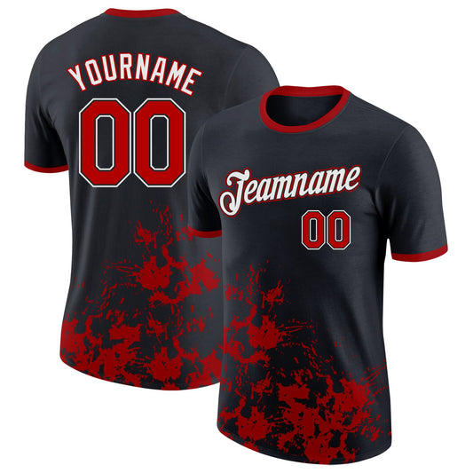 Custom Black Red-White Brush Stroke Splatter Performance T-Shirt - Main View
