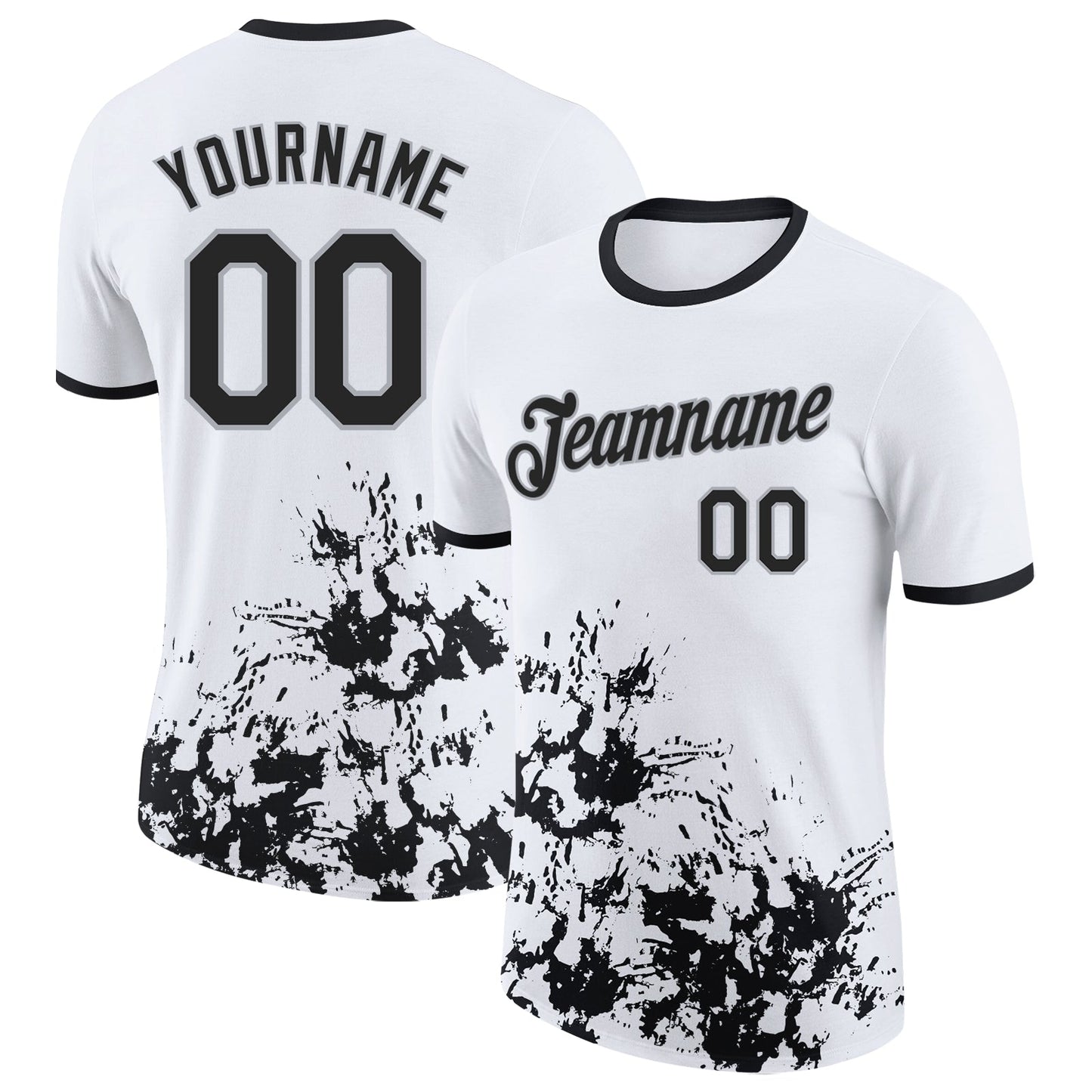 Custom White Black-Gray Brush Stroke Splatter Performance T-Shirt - Main View
