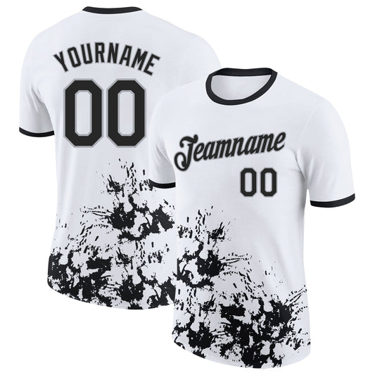Custom White Black-Gray Brush Stroke Splatter Performance T-Shirt - Main View