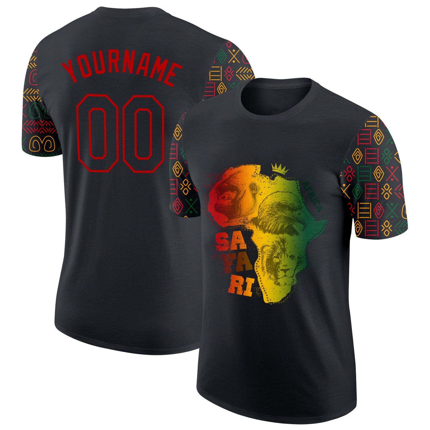 Custom Black Red 3D Pattern Design Black History Month Africa Safari Performance T-Shirt - Main View