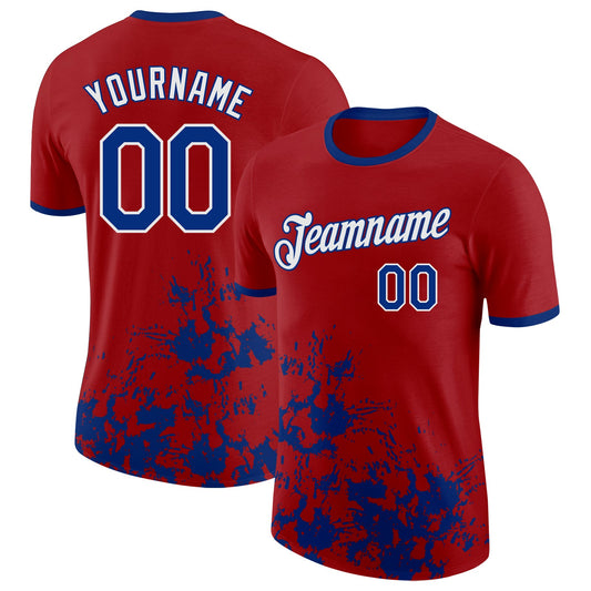 Custom Red Royal-White Brush Stroke Splatter Performance T-Shirt - Main View
