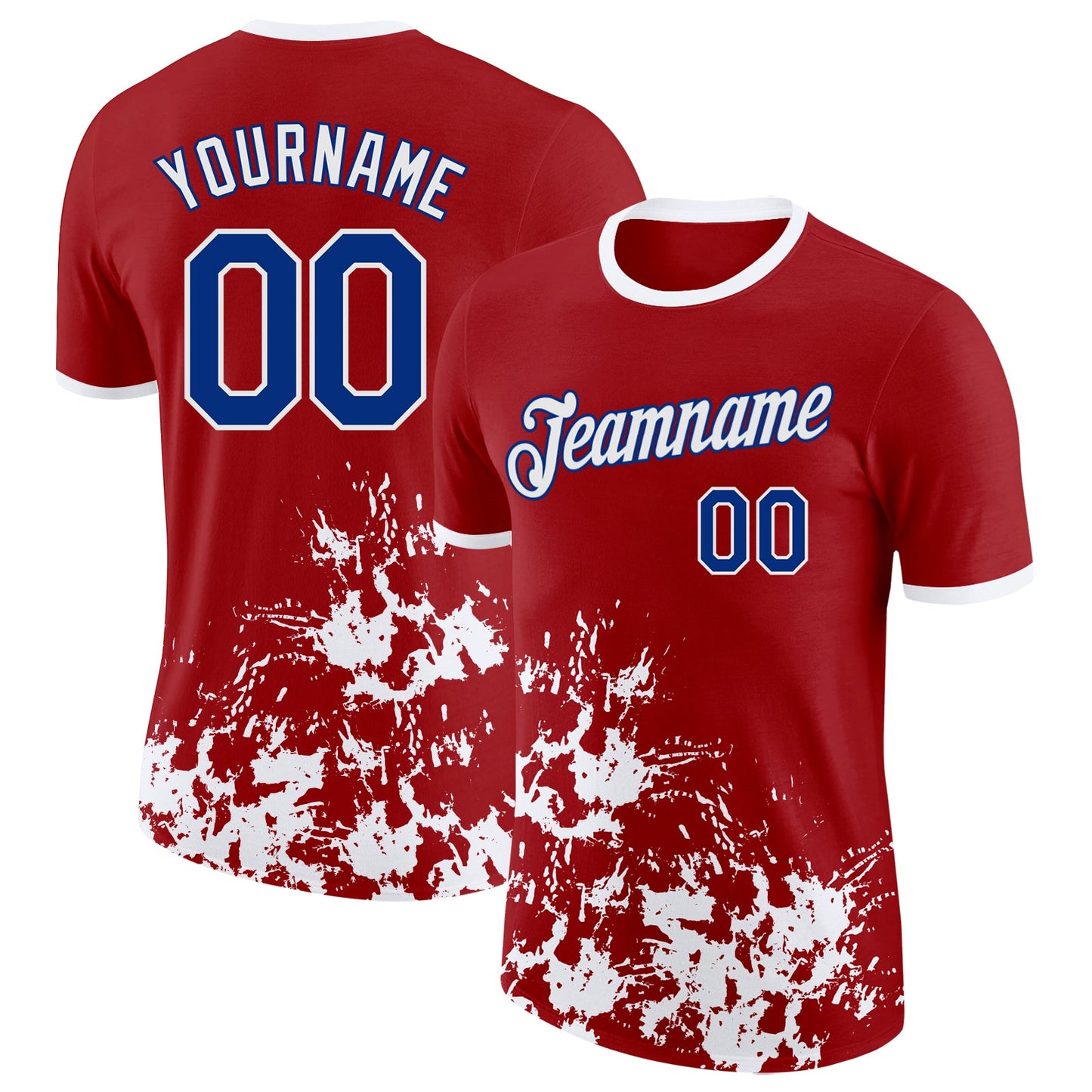 Custom Red Royal-White Brush Stroke Splatter Performance T-Shirt - Main View