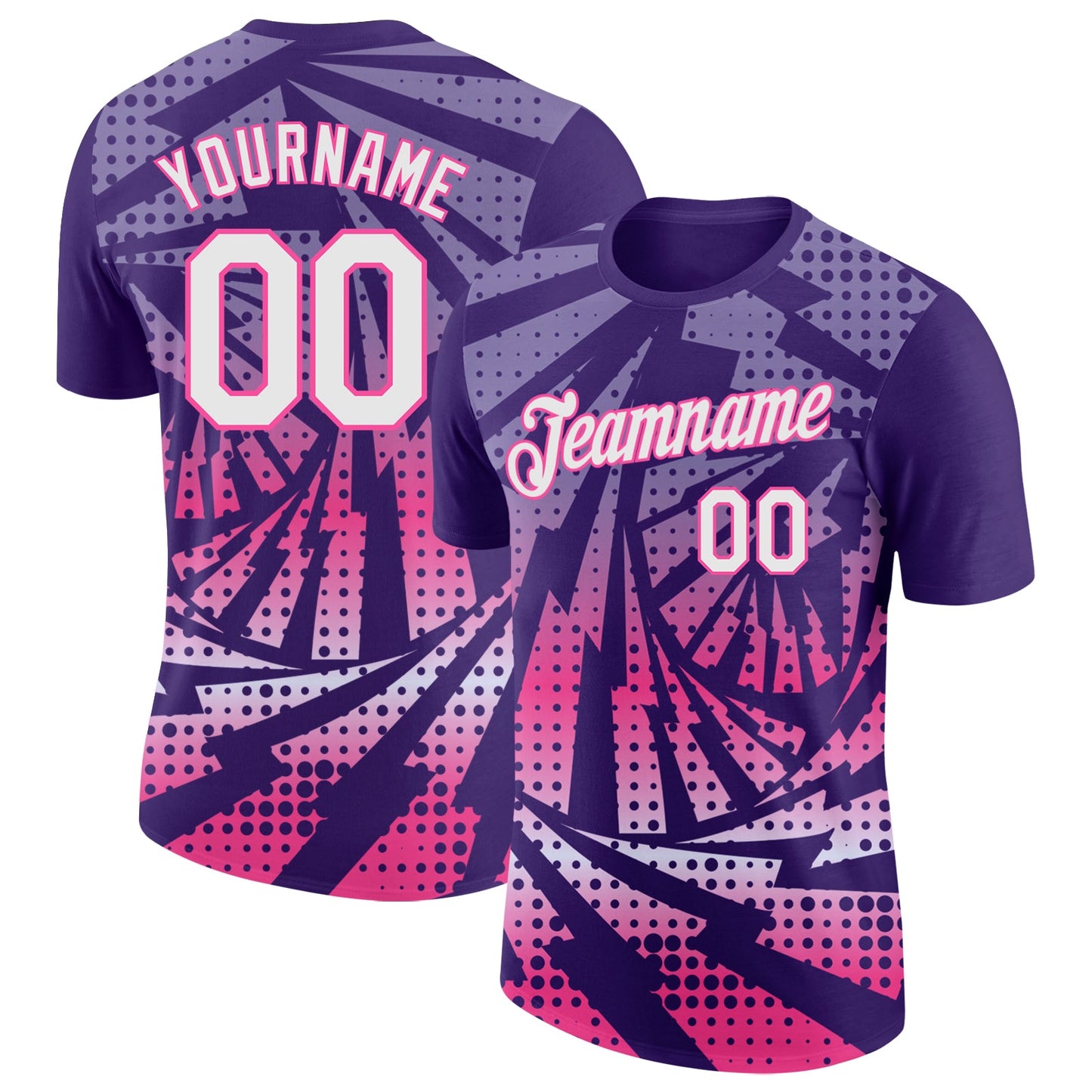 Custom Purple White-Pink Lightning Gradient Dot Performance T-Shirt - Main View