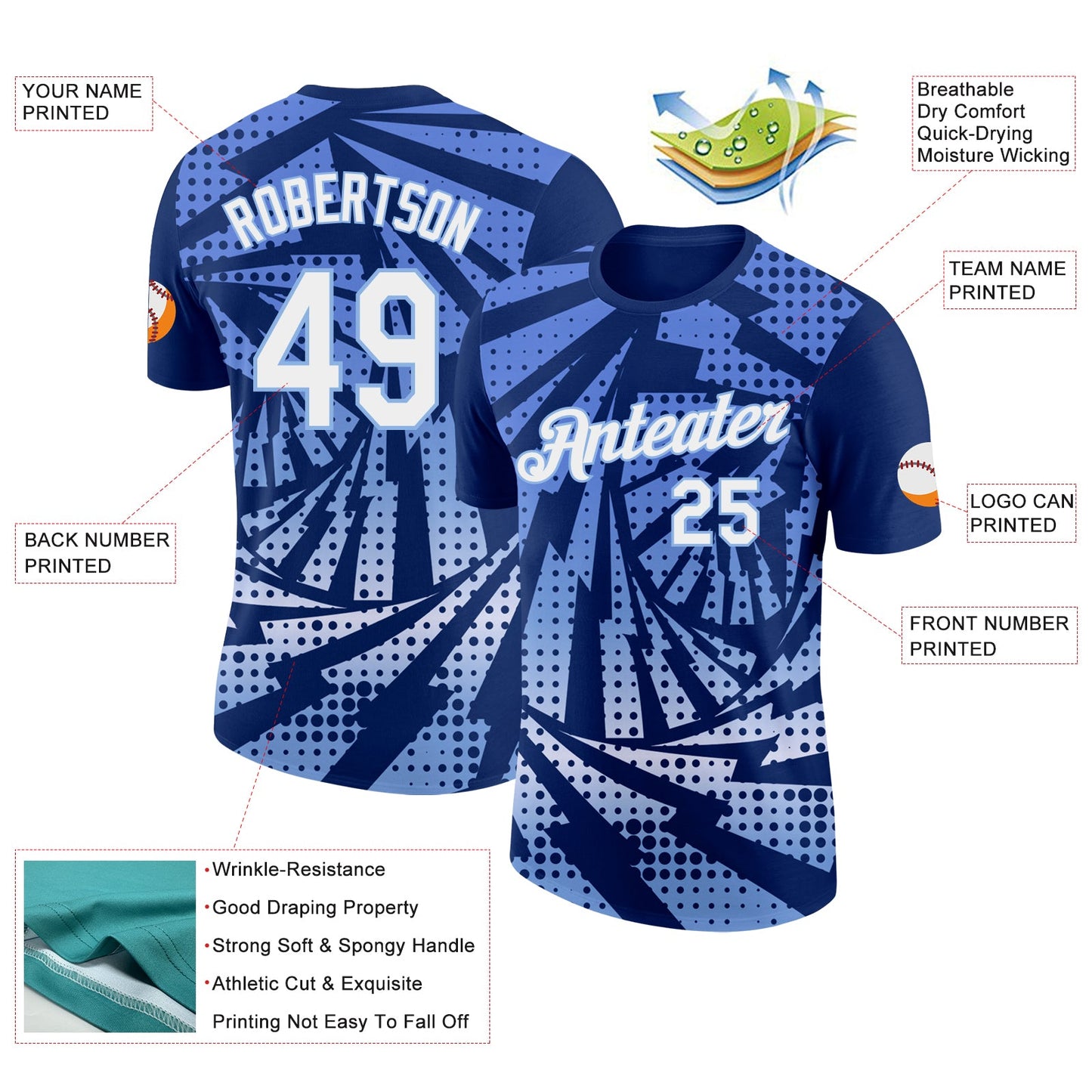 Custom Royal White-Light Blue Lightning Gradient Dot Performance T-Shirt view 2