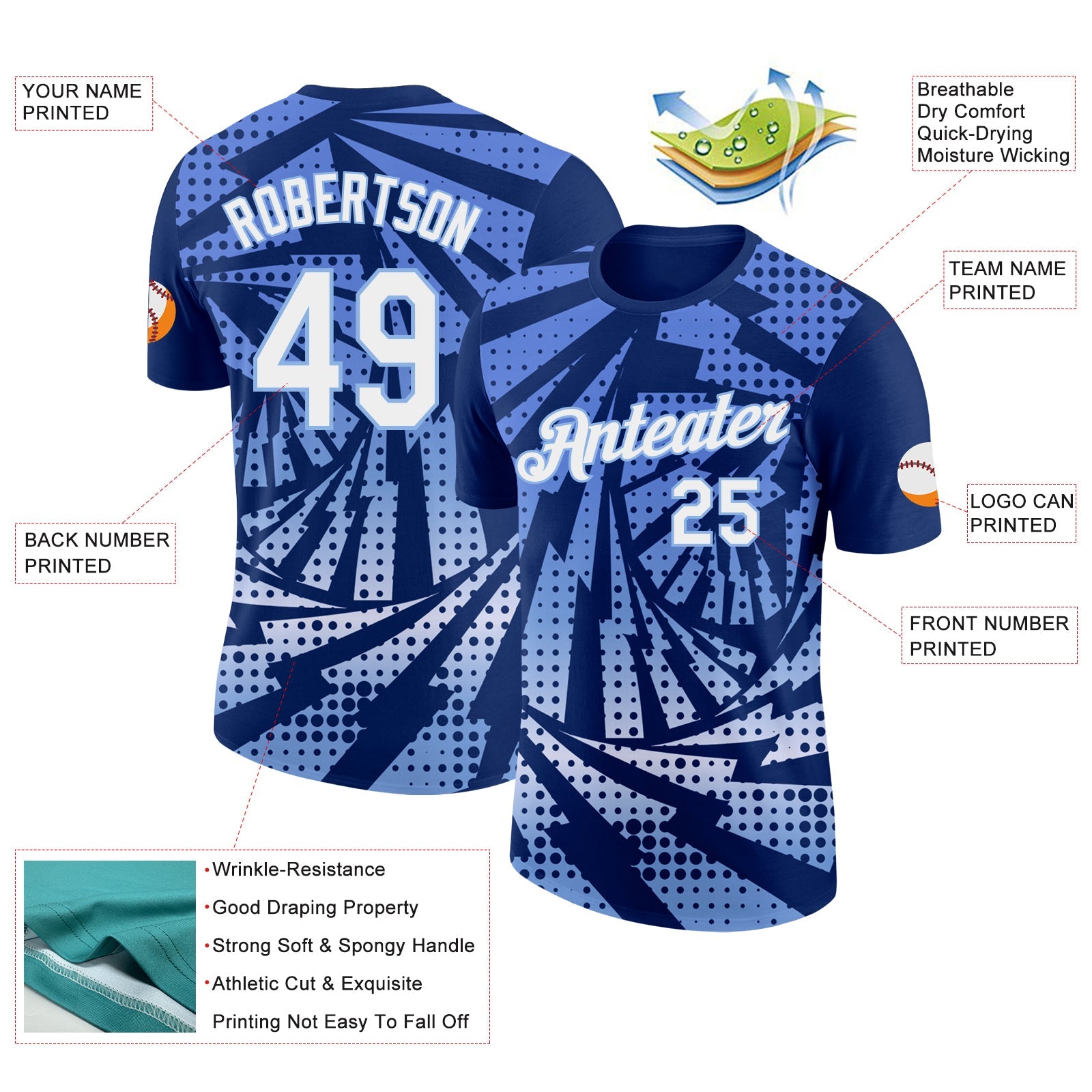 Custom Royal White-Light Blue Lightning Gradient Dot Performance T-Shirt view 2