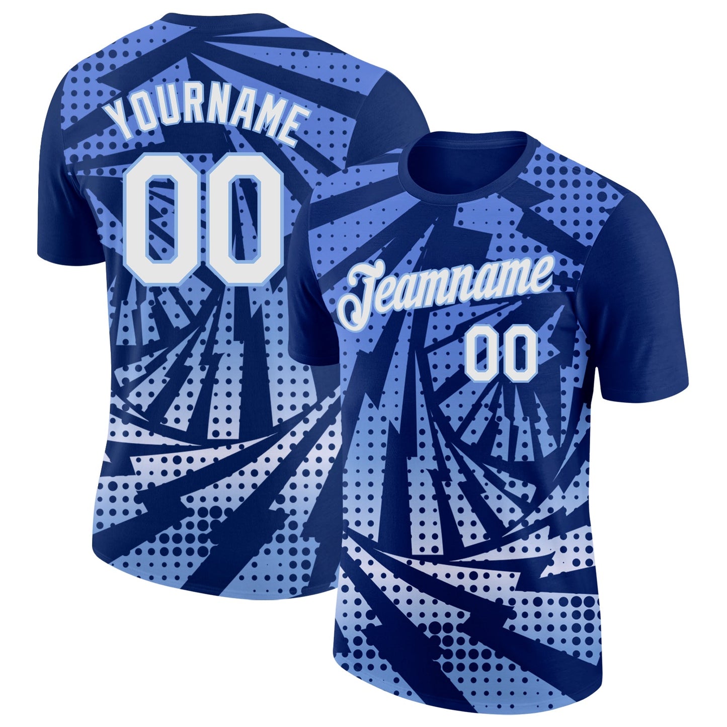 Custom Royal White-Light Blue Lightning Gradient Dot Performance T-Shirt - Main View
