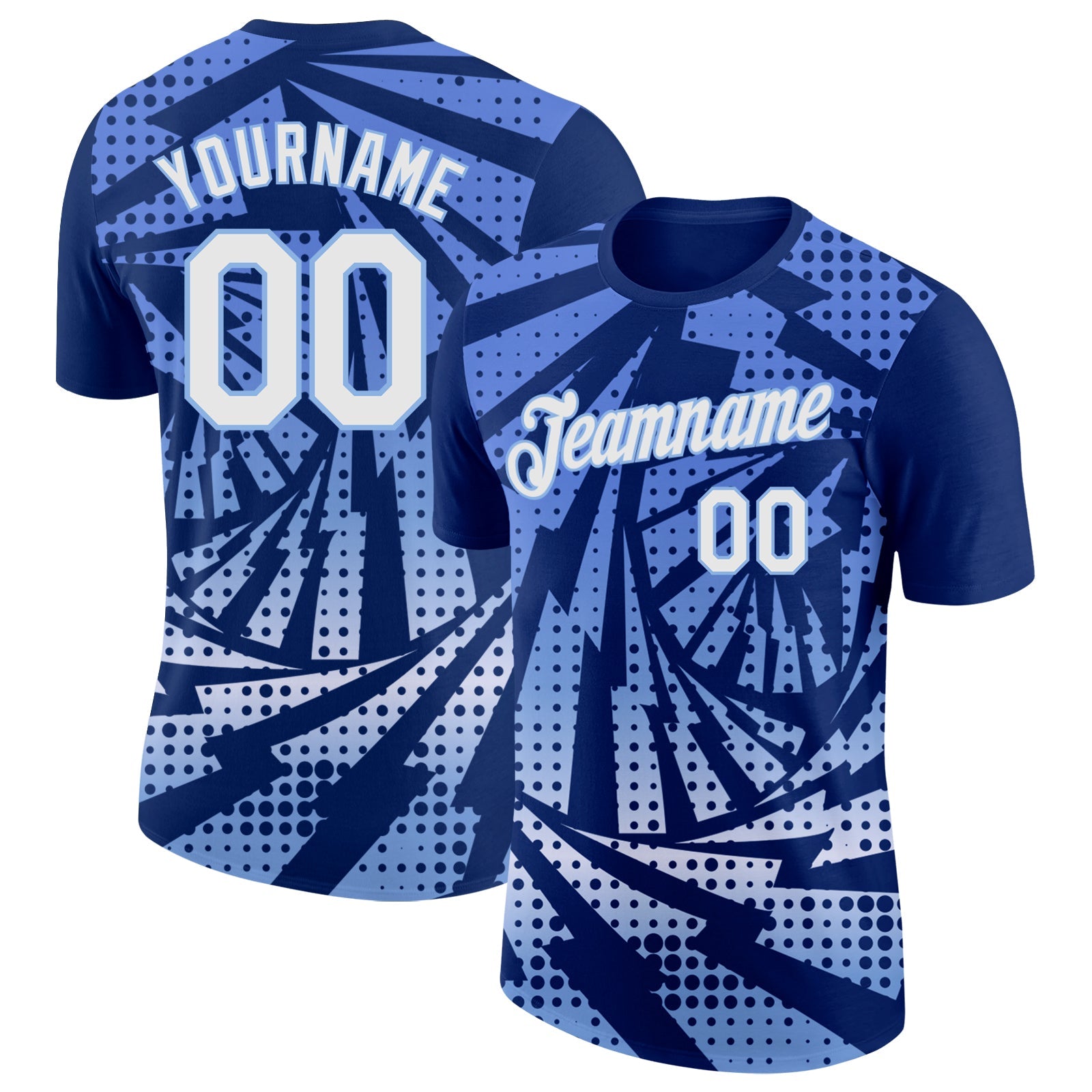 Custom Royal White-Light Blue Lightning Gradient Dot Performance T-Shirt - Main View