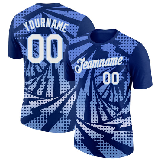 Custom Royal White-Light Blue Lightning Gradient Dot Performance T-Shirt - Main View