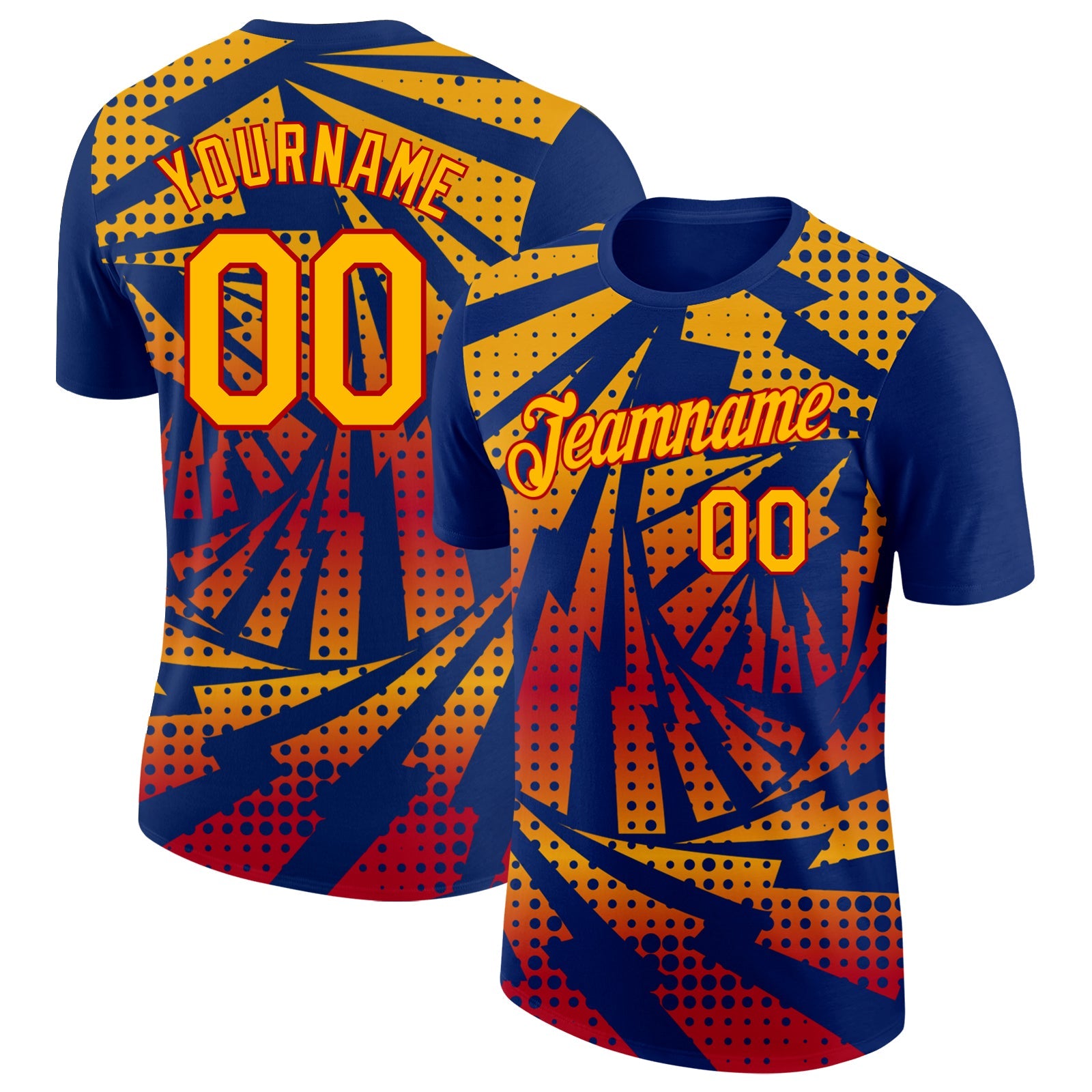 Custom Royal Gold-Red Lightning Gradient Dot Performance T-Shirt - Main View