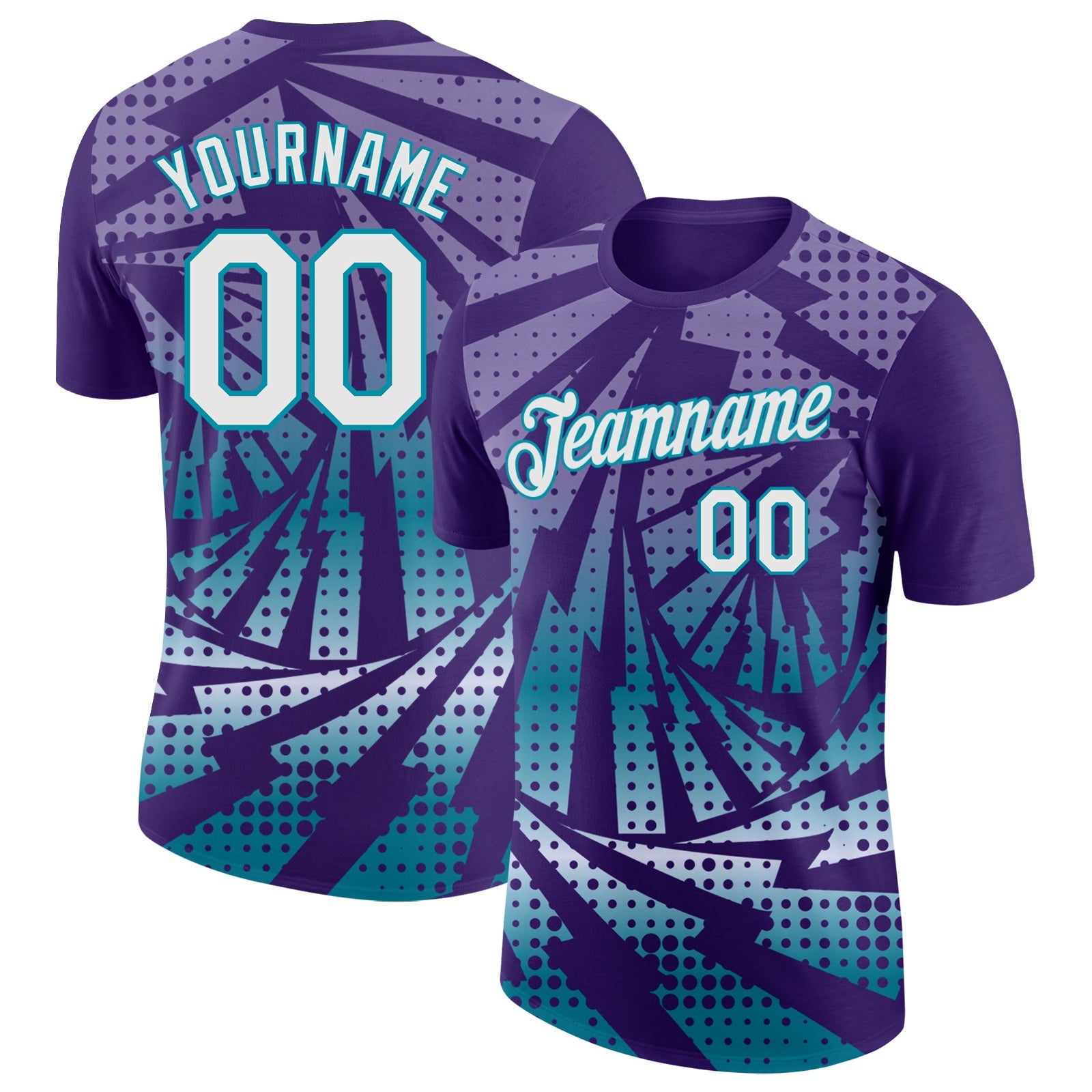 Custom Purple White-Teal Lightning Gradient Dot Performance T-Shirt - Main View