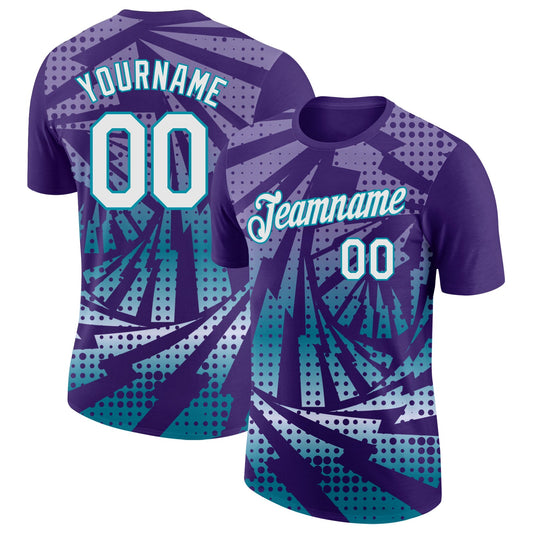 Custom Purple White-Teal Lightning Gradient Dot Performance T-Shirt - Main View