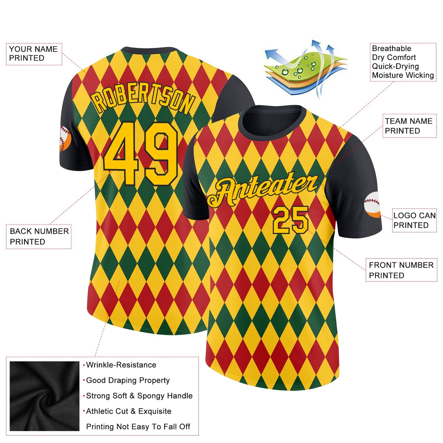 Custom Black Yellow 3D Pattern Design Black History Month Performance T-Shirt view 2