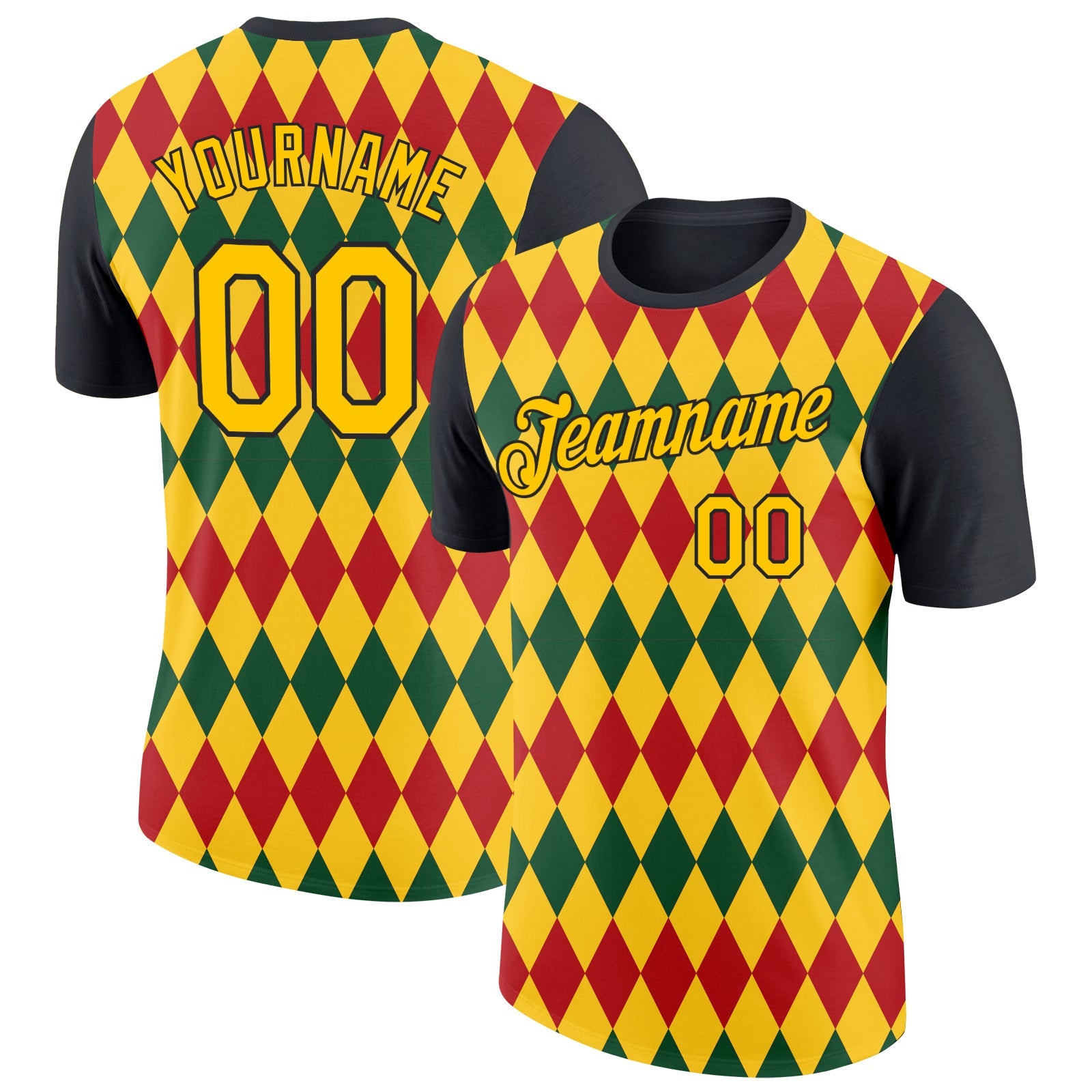 Custom Black Yellow 3D Pattern Design Black History Month Performance T-Shirt - Main View