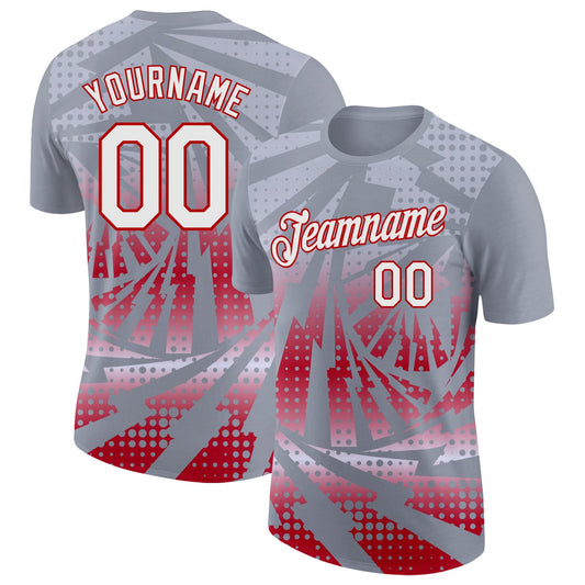 Custom Gray White-Red Lightning Gradient Dot Performance T-Shirt - Main View