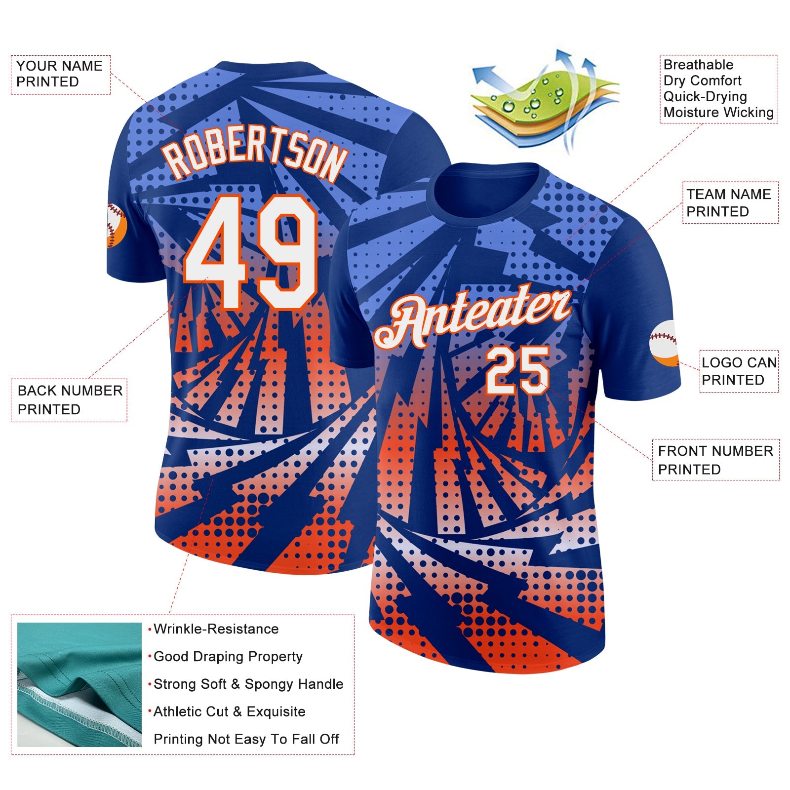 Custom Royal White-Orange Lightning Gradient Dot Performance T-Shirt view 2