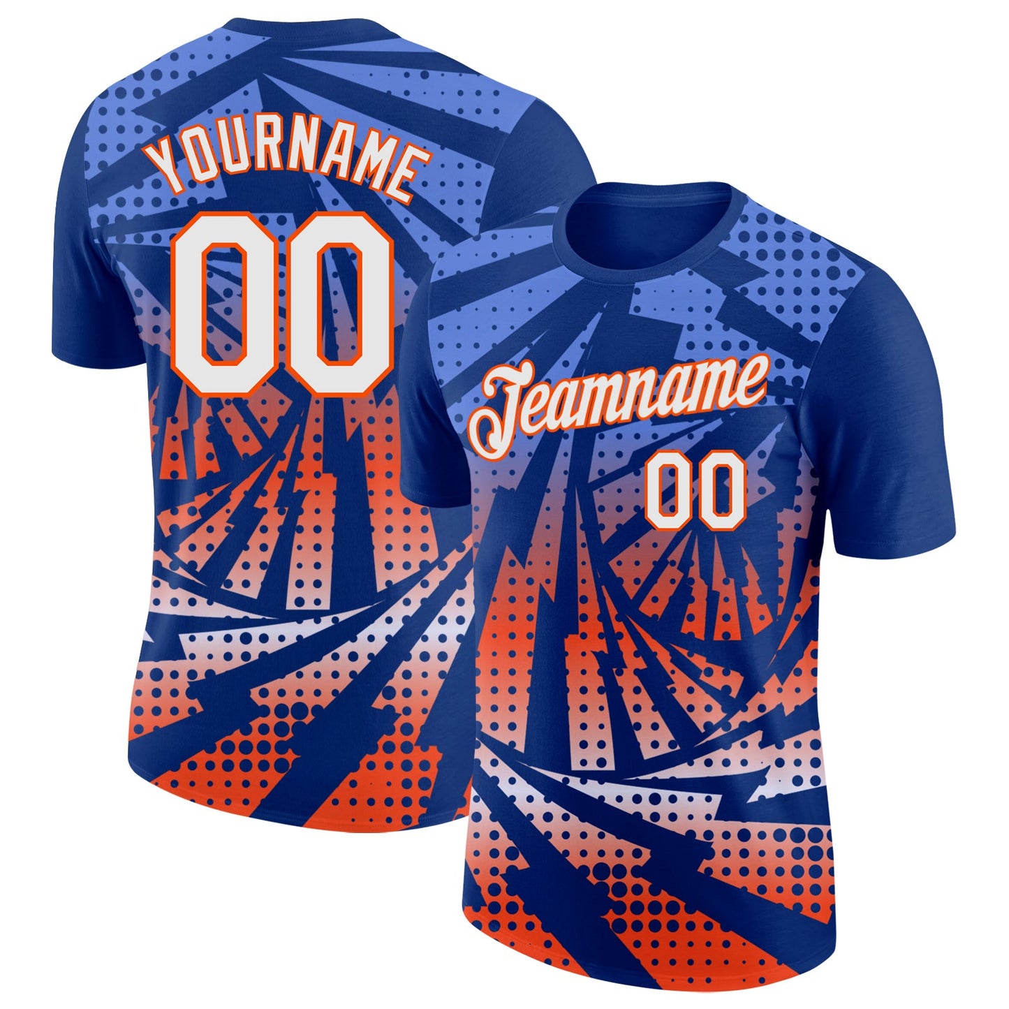 Custom Royal White-Orange Lightning Gradient Dot Performance T-Shirt - Main View