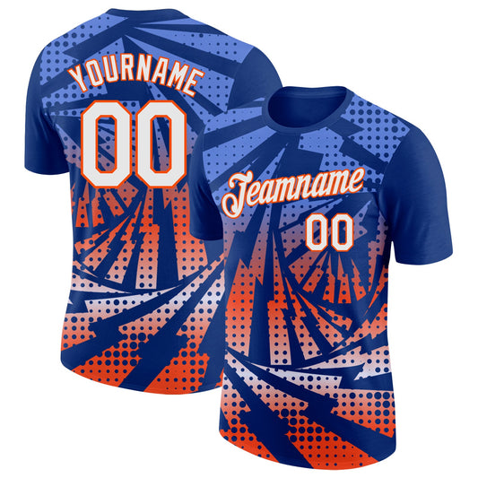 Custom Royal White-Orange Lightning Gradient Dot Performance T-Shirt - Main View