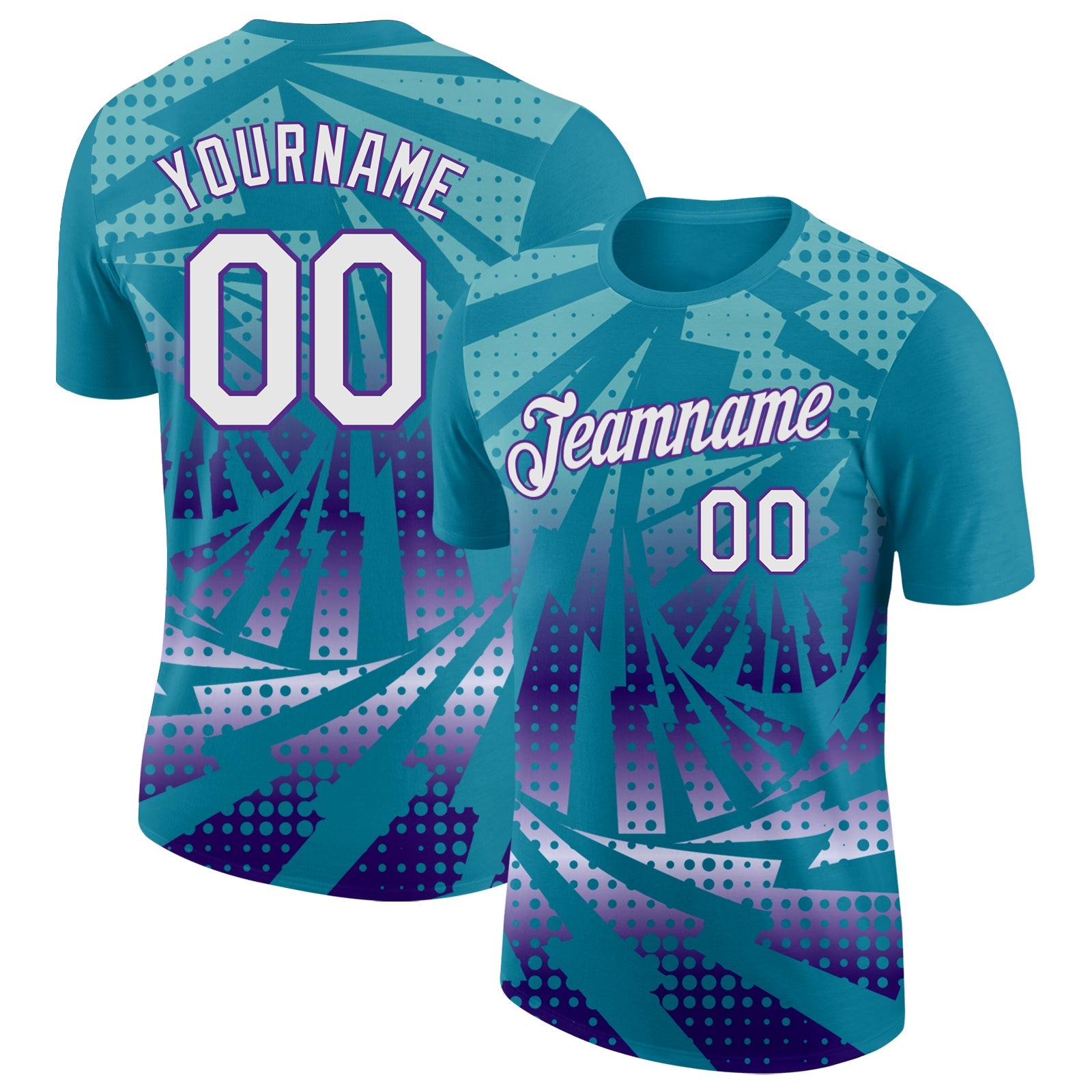 Custom Teal White-Purple Lightning Gradient Dot Performance T-Shirt - Main View