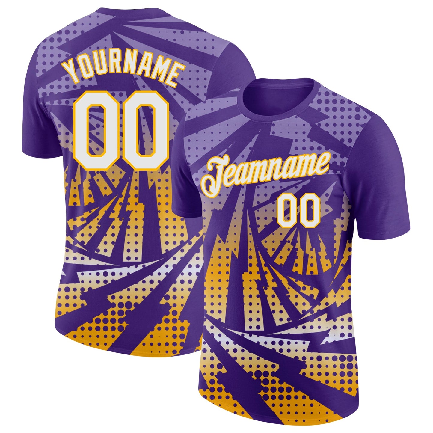 Custom Purple White-Gold Lightning Gradient Dot Performance T-Shirt - Main View