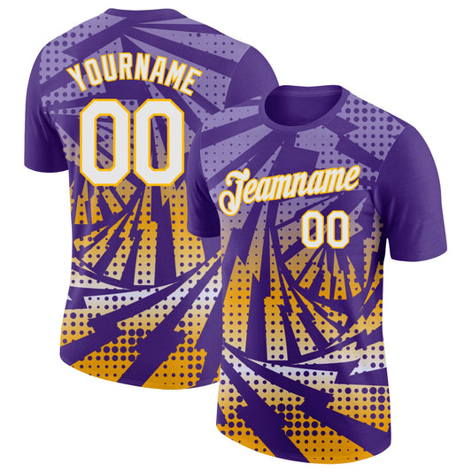 Custom Purple White-Gold Lightning Gradient Dot Performance T-Shirt - Main View