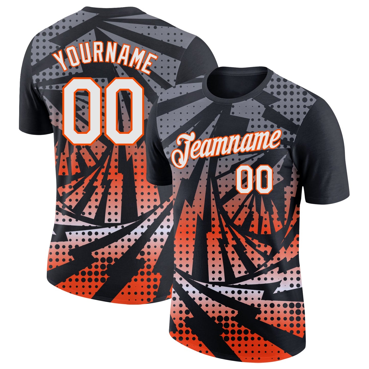 Custom Black White-Orange Lightning Gradient Dot Performance T-Shirt - Main View
