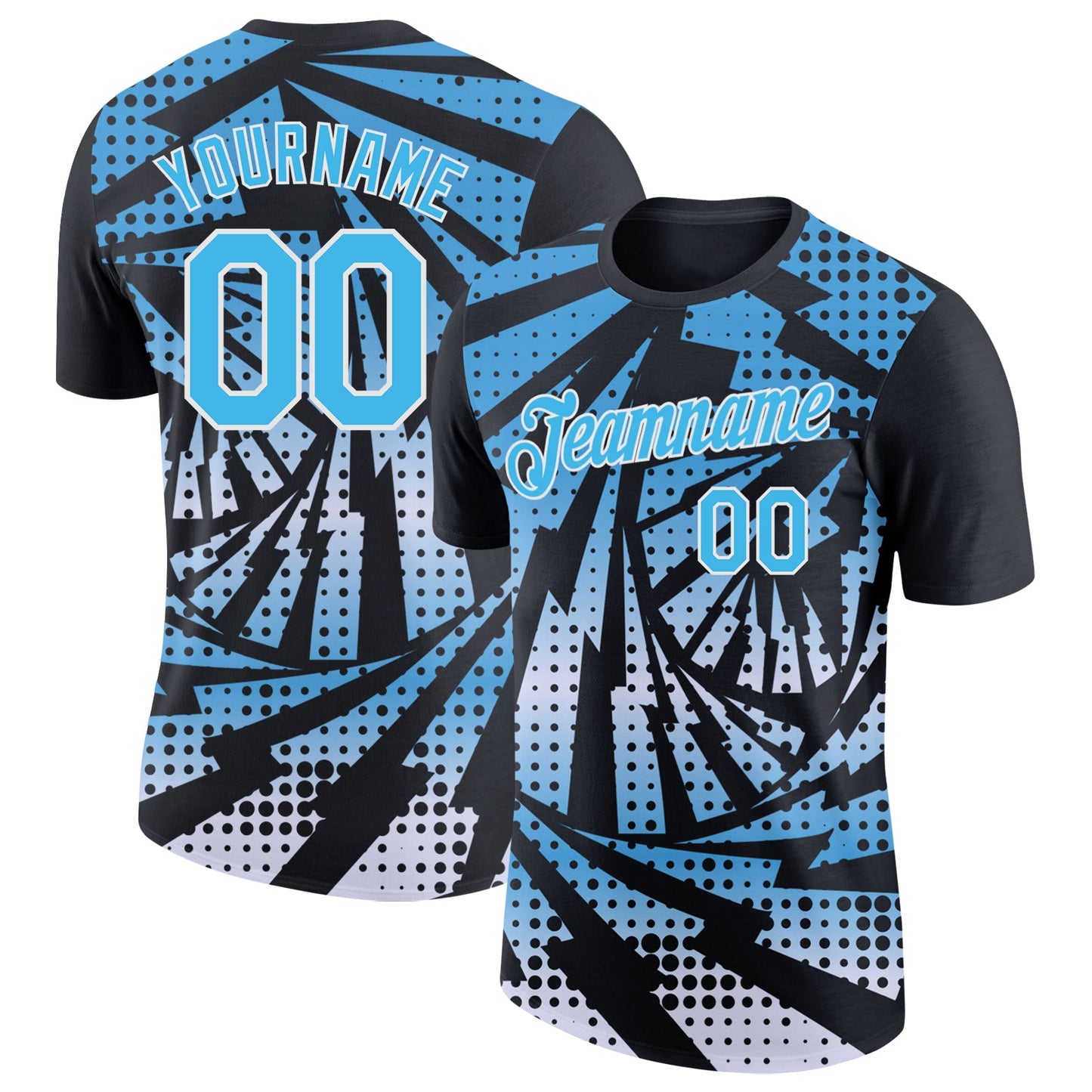 Custom Black Sky Blue-White Lightning Gradient Dot Performance T-Shirt - Main View