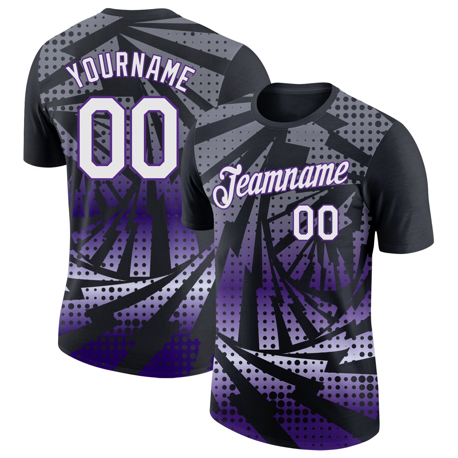 Custom Black White-Purple Lightning Gradient Dot Performance T-Shirt - Main View